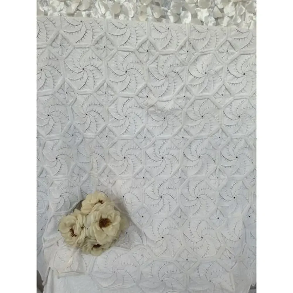 Handmade Knit Cream 100% COTTON blanket Coastal Textured Boho Pinwheel